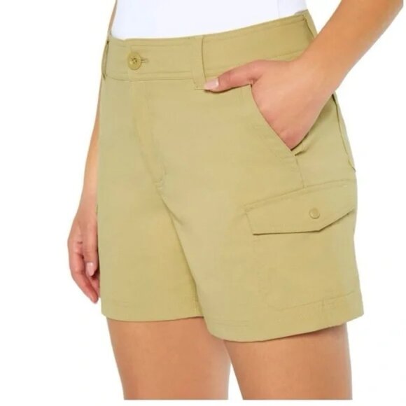 Eddie Bauer LIKE NEW khaki tan cargo hiking shorts 5" ins stretch nylon size 14 - Picture 2 of 9